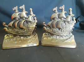 Vtg Collectible Brass Pirate Ship Royal Ship Fleet Book Ends Philadelphia Mfg Co - £23.86 GBP