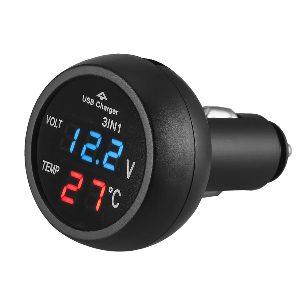 3 in 1 12/24V Car Auto LED Digital Voltmeter Gauge+Thermometer+USB Charger - £41.22 GBP