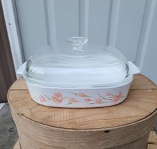 Corning Ware Peach Floral Covered Casserole A-10-B  2.5 Liter. 10-1/4&#39;W ... - £20.52 GBP