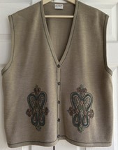 Koret Vintage  Beige Embroidered Vest Embroidered Details Size XL Acryli... - $15.80