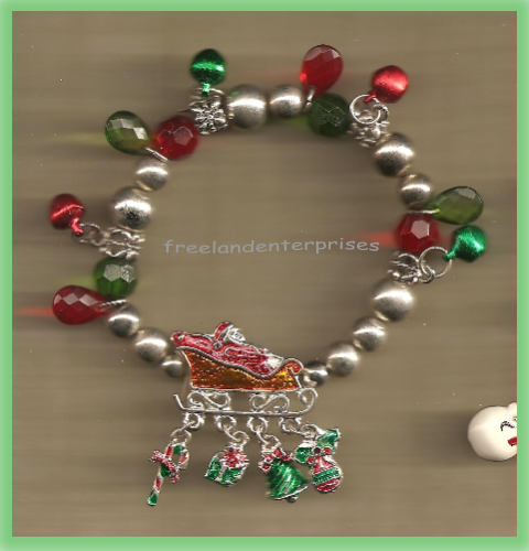 Primary image for Christmas BRACELET #033 Sleigh with Dangles Bead Stretch Charm Bracelet~No Clasp