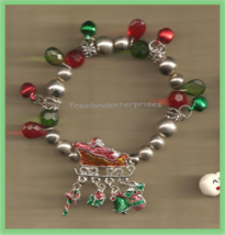 Christmas BRACELET #033 Sleigh with Dangles Bead Stretch Charm Bracelet~... - $19.78