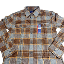 Long Sleeve Flannel Shirt Size S 34 36 Reinforced Seams Brown Grey Pockets NEW - £6.25 GBP