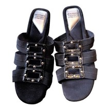 Mootsie Tootsies Stretch Fabric Black Wedge Heel Sandals Shoes Slides 10M - £6.33 GBP