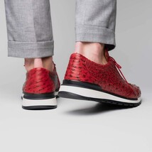 Hand painted genuine Snake and calfskin Sneaker Shoes Scanno Antique Red image 9