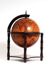 Globe Bar Traditional Antique Old Nautical Map 4-Leg 13-In Dark Red Mahogany - £149.34 GBP
