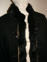 NY Black Wool Cardigan Sweater Women&#39;s Beaded Sequins Fringe Size XL - £34.56 GBP
