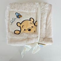 Plush Soft Fluffy Thick Winnie the Pooh Face Bee Cream Ivory Baby Blanket Costco - £63.30 GBP