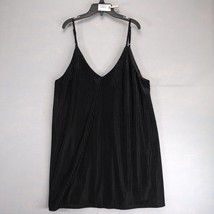 Wild Fable Black Ribbed Velvet Mini Dress Sz XL Shift Oversize V-Neck Wh... - $28.00
