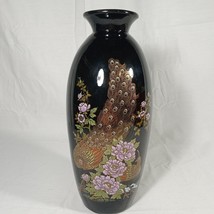 Vintage Mid Century Enchanto California E62 Vase Peacock Design Hand Painted - £27.74 GBP