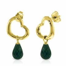 6.6 Carat 14K Yellow Gold Heart Gemstone Earrings w/ Dangling Natural Emeralds - £384.17 GBP