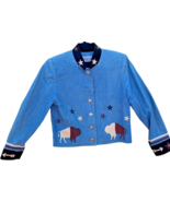 bmw designs embroidered brushed denim cropped jacket women&#39;s small w/FLAWS - $67.88 CAD