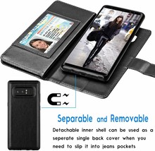 Samsung Galaxy Note 8 Wallet Case Leather Folio Magnetic Detachable Cover Black - $38.59