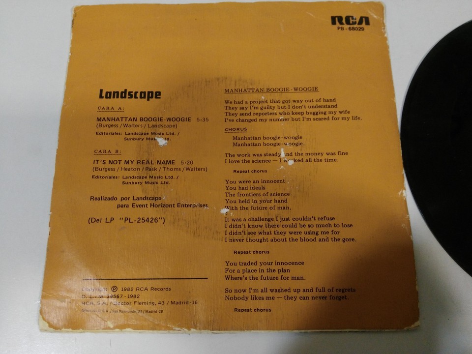 LANDSCAPE MANHATTAN BOOGIE WOOGIE 1982 RCA SINGLE 7" VINYL SPANISH EDITION RARE Item image 3