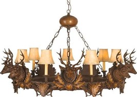 Chandelier Lodge 7 Small Stag Head Deer 7-Light Chestnut Cast Resin Faux - £3,876.07 GBP