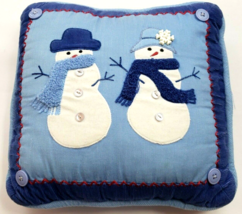 Winter Snowman Accent Throw pillow blue corduroy, 12x12 - £4.75 GBP