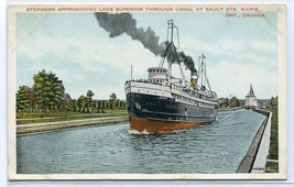 Steamer Canal Lake Superior Sault Ste Marie Ontario Canada postcard - £5.41 GBP