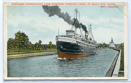 Steamer Canal Lake Superior Sault Ste Marie Ontario Canada postcard - £5.14 GBP