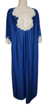 Shadowline Navy Blue Robe Nylon Size Small White Lace Trim Long Sleeves Vintage - £15.46 GBP
