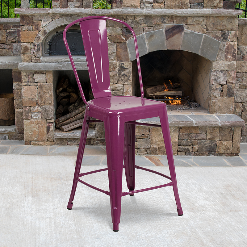 24" Purp Metal Outdoor Stool ET-3534-24-PUR-GG