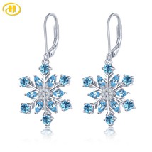 Natural Blue Topaz Sterling Silver Drop Earring 2.9 Carat Blue Snow Flower Desig - £72.64 GBP