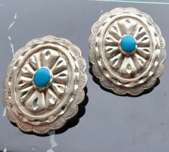 SILVER CLOUD INC ALBUQUERQUE 925 STERLING SILVER BLUE TURQUOISE STUD EAR... - $98.01