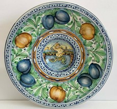 Italian Ceramic 16&quot; Wall Plate Centerpiece w Putti Dolphin Sea Cityscape Fruits - £196.33 GBP