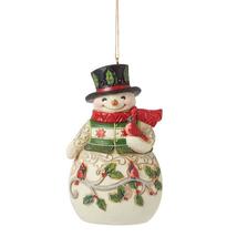 Jim Shore Snowman Ornament with Cardinal Hanging 4.5&quot; High Stone Resin Christmas - £24.53 GBP