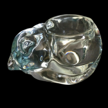 Vintage Crystal Glass Sleeping Cat Votive Candle Holder Trinket Dish Paperweight - £28.88 GBP