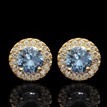Boucles d&#39;oreilles pour femme avec aigue-marine et diamants taille ronde 2... - £126.86 GBP
