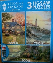 Thomas Kinkade Studio Jigsaw Puzzle Landscapes  (3 Puzzles In One) **New** - $16.82
