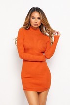 Women&#39;s Orange Rust Knit Mock Neck Round Dress (S) - $46.53