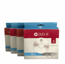 4 - HP 5PKS (20 Disks) 16X 4.7GB DVD-R Recordable Disks with Slim Case - £19.09 GBP