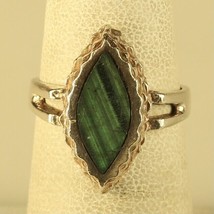 Vintage Sign Sterling Silver Marquise cut Malachite Single Stone Ring - £39.22 GBP