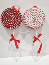 2 LARGE 15&quot; Christmas Peppermint Lollipop Tree Wreath Ornaments Candy Cane Red - £19.45 GBP