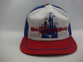 Vintage Walt Disney World Hat Red White Blue Olympian 80&#39;s Snapback Trucker Cap - £23.48 GBP