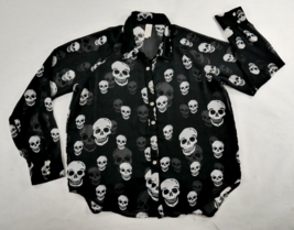 Haley Starr Black Sheer Button Up Long Sleeve White Skull Print Blouse W... - £23.52 GBP