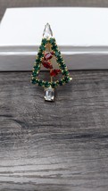 Vintage Gold Tone Christmas Tree Brooch with Rhinestones Retro Collectible Pin - £7.06 GBP