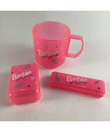 Barbie For Girls Travel Toiletry Set Pink Sparkle Cup Vintage 1992 Kid Care - $33.77 CAD