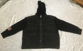 715A~ Mens 2XL ROOKY AUTHENTIC Denim Fleece Button Up Black Jacket W/ Hood - $48.20
