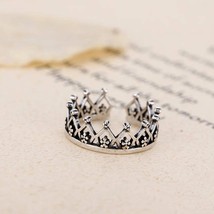 Real 925 Sterling Silver Hollow Crown Rings For Women Fashion Adjustable Size We - £6.86 GBP