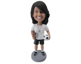 Custom Bobblehead Female Soccer Coach With Notebook And Ball In Hand - Sports &amp;  - £71.12 GBP