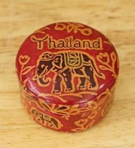 Thailand Souvenir Stamped Leather Asian Elephant Design Round Trinket Bo... - £10.10 GBP