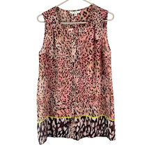 CAbi Sleeveless Button Front Blouse Top Womens S V Neck Animal Print Yoke Back - £12.91 GBP