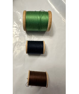 3 Wooden Cotton Reels Vintage Green , Brown &amp; Blue - $8.25 CAD
