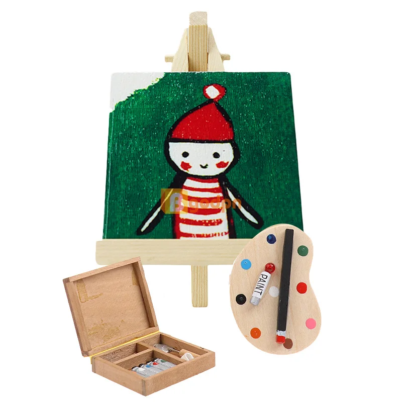 Dollhouse Miniature Log Small Easel Art Board Desktop Wooden Mini Tripod Wooden - £10.45 GBP+