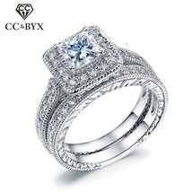 Couple Sets Rings For Women Bridal Wedding Cubic Zirconia Square Stone Luxury Lo - £11.46 GBP