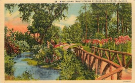 Linen OH Postcard Da286 Walk Along Trout Stream at Blue Hole Castalia Bridge - £5.46 GBP