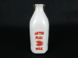 Vintage Glass Quart Milk Bottle, Square, Akron (Ohio) Pure Milk, Sealtes... - $14.65