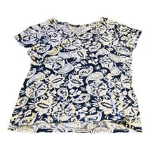 Faded Glory Tee Top Size XL 16-18 Short Sleeve Women&#39;s Navy Blue Paisley Tshirt - £14.63 GBP